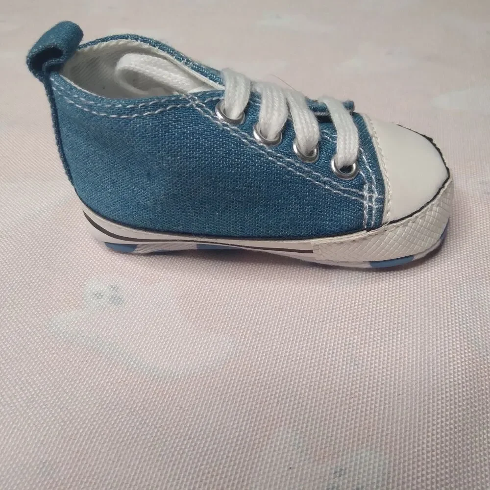 Baby Shoes Size 1 Crib Sneakers Tennis Laced High Top Infant Blue Star Polka Dot